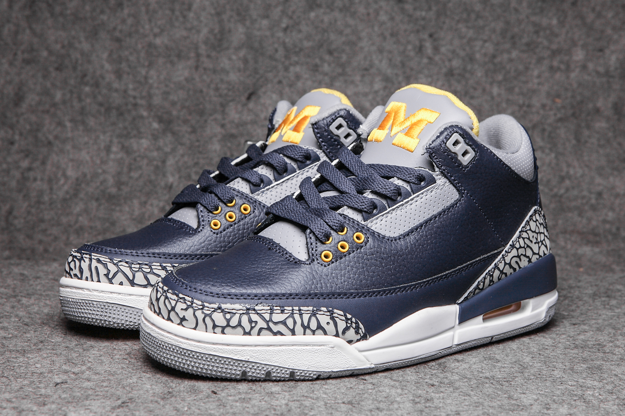 Air Jordan 3 Michigan Blue Grey Yellow Shoes